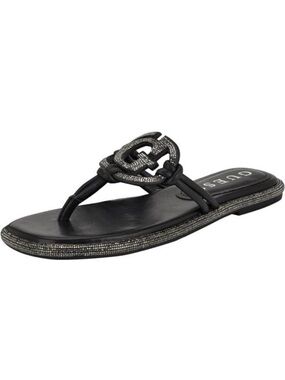 GUESS Black Crystal-Accented Logo Thong Sandal
